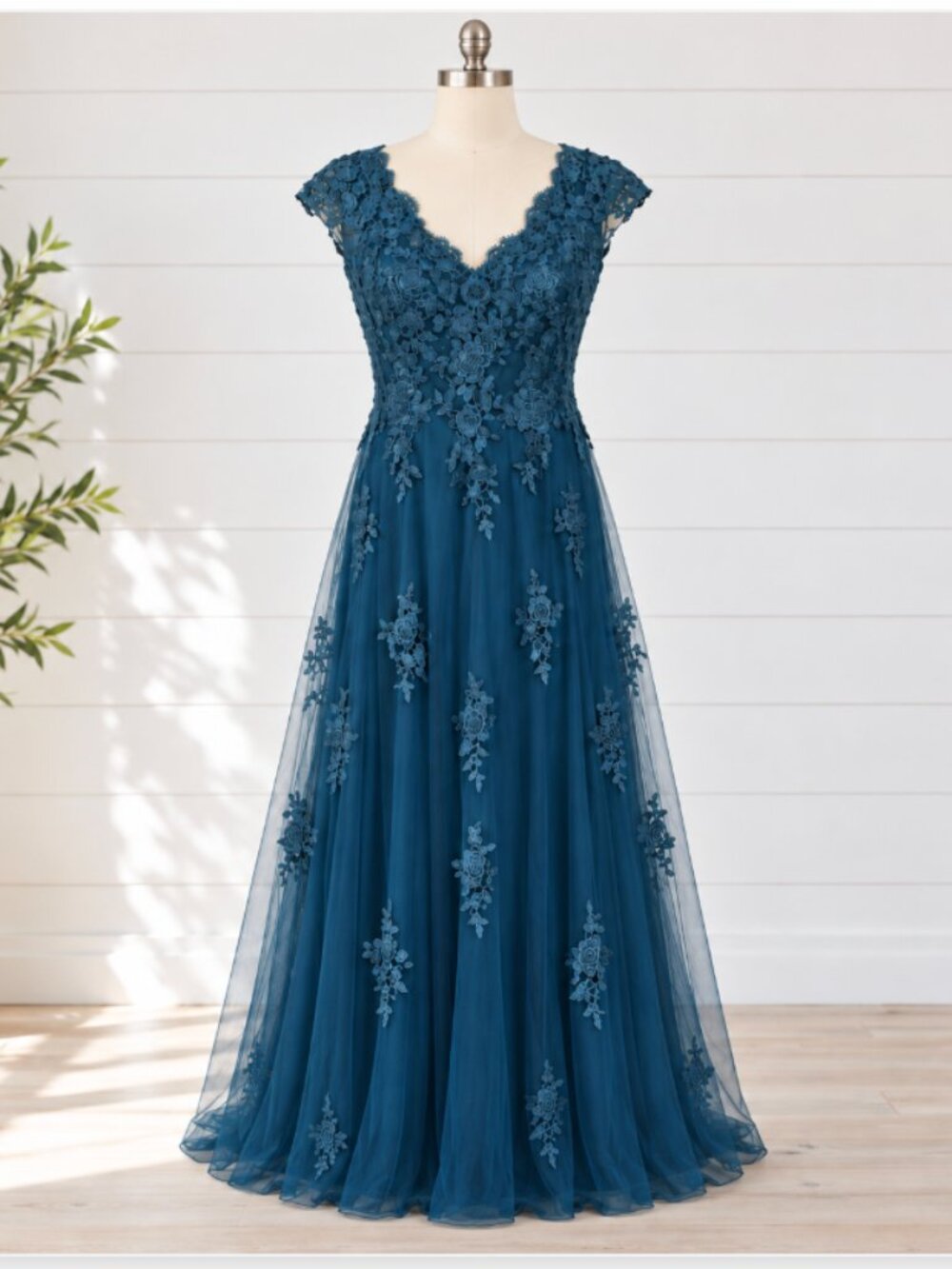 LA FEMME Women's 26942 Lace Tulle Formal Evening Gown Dress Size 14 - Teal NWOT